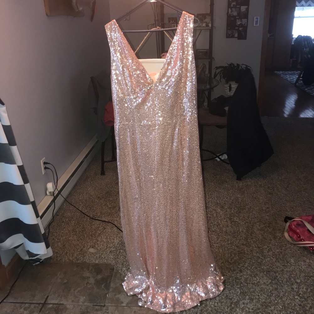 Rose gold sequin floor length dress